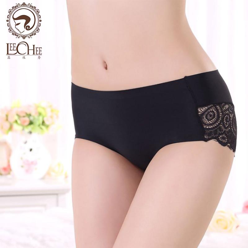 

Women's Panties Mid Waist Knickers New Lace Briefs Ice Silk Seamless Underwear One Piece Breathable Underpants, Beige