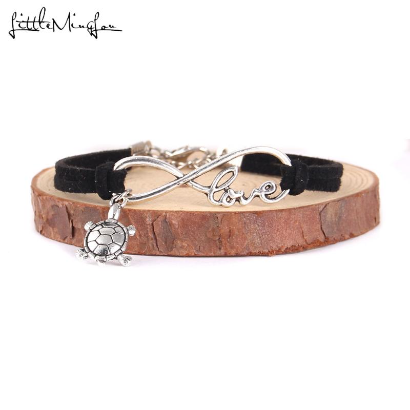 

Little Minglou Infinity love pet animal Tortoise charm pendant bracelet wrap punk Sea Turtle men bracelets & bangles for women