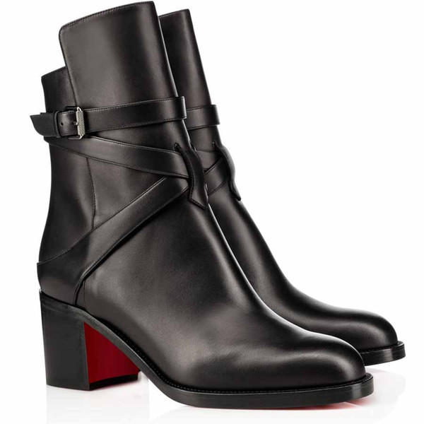 

New Casual Classic Design Karistrap Chunky Heels Women's Red Bottoms Ankle Boots Winter Booty Luxury Designer Party Red Sole 3488072, Colour5