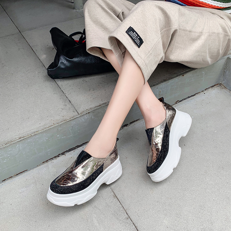

2021 Genuine 22.5-24.5 in Length Female Bright Korean Shoe Stitching Crystal Shoes Ladies 8RUG, Gun