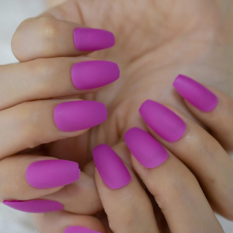

Rose Purple Matte Fake Nails Coffin Shape Medium Size Nail Tips ABS Solid Color Fingernail set 24 Ct, L5526