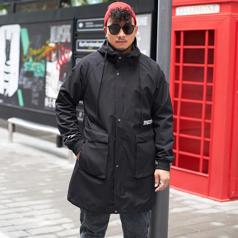 

Autumn Hooded Windbreaker Cycling Male Padded Windbreaker Zip Up Long Coat Bomber Parka Men Masculino Long Trench Coat BY60FY