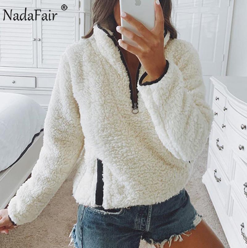 

Nadafair 2020 Winter Fluffy Sweater Casual Fleece Warm Oversized Sweater Women Fuax Fur Christmas Pullovers Winter Coat Ladies, Burgundy