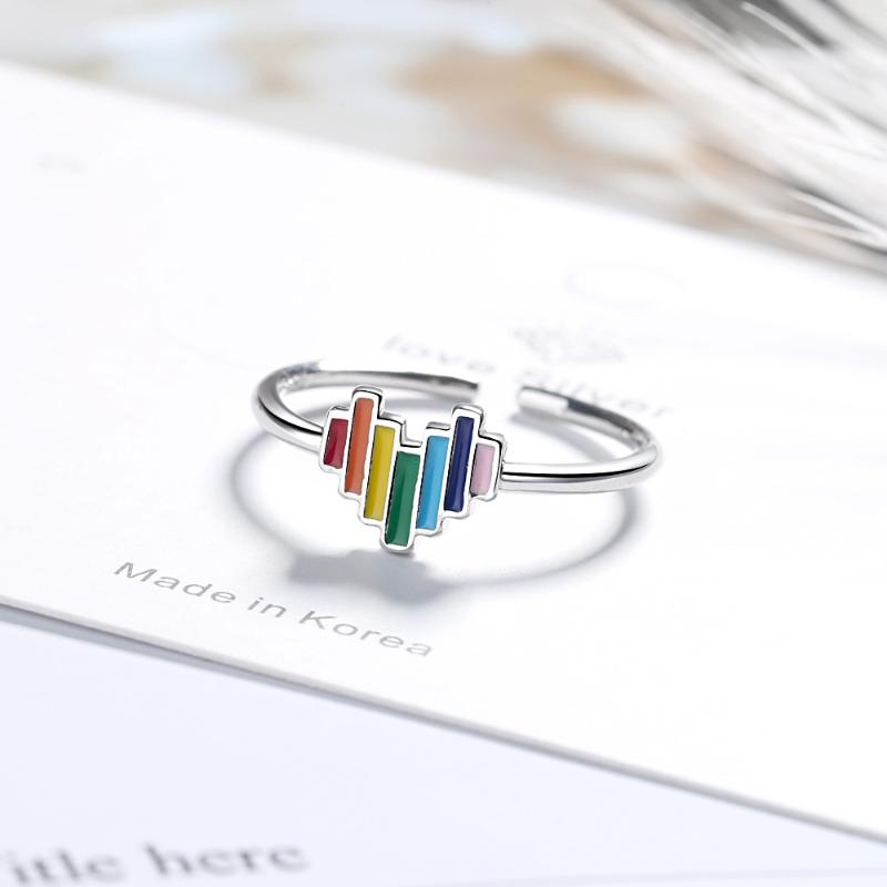 

925 Sterling Silver Rainbow Heart Shape Finger Rings For Women Engagement Jewelry Fashion Party Accessory jz583