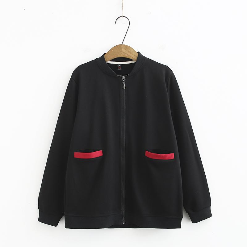 

2021 New Oversized Female Fashion Short Black with Hoodie Zipper Jacket Spring Outerwear Women's Sweaters A1849 2B6E