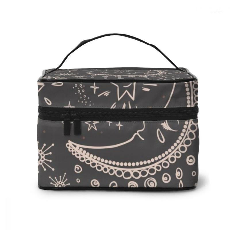 

Women Makeup Bags cosmetic bag Toiletries Organizer Travel Storage Bag Vintage Moon Sun Star Sunflower1, Black 1