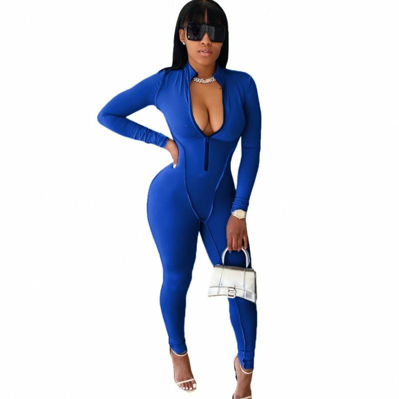 

Casual Solid Color Fitness Tracksuit Jumpsuit Women Zipper V Neck Bodycon Rompers Autumn Fashion New Jogging Sportswear Jumpsuit, Black