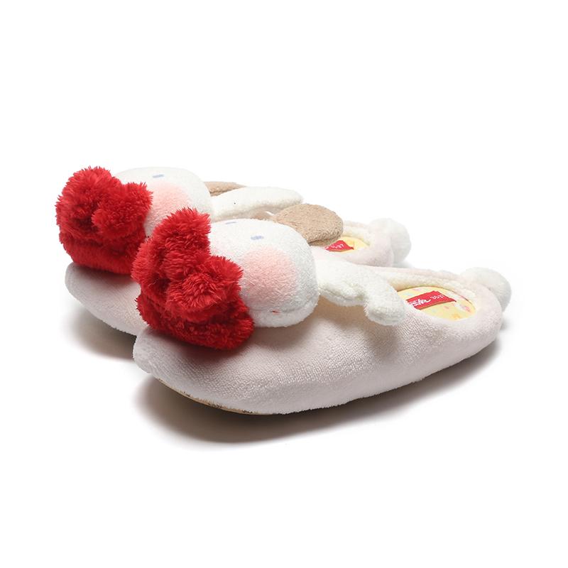 

Broken ear slippers ladies home half-pack cotton slippers cute cartoon soft and comfortable winter fashion, White and red