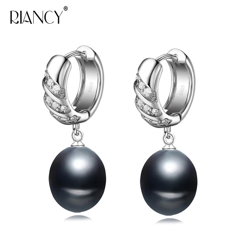 

RIANCY Pearl hoop Earrings Genuine Natural Freshwater Pearl 925 Sterling Silver Earrings Jewelry For Women Wedding Gift