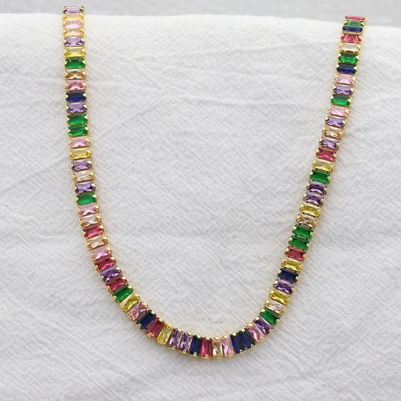 

Women's Gold CZ Colorful Choker Necklace Shiny Rainbow Crystal Necklace Zircon Tennis Chain Statement Jewelry Dropshipping1