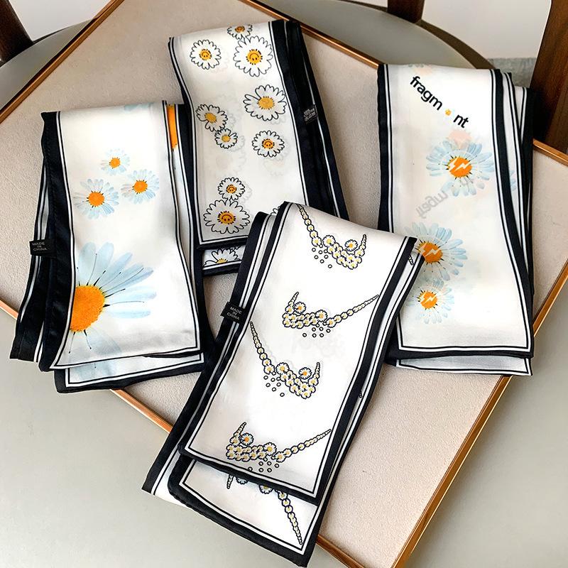 

2020 Silk Scarf Small Women Shawls And Wraps Fashion Print Office Small Hair Neck Hijabs Foulard Scarves Hijab