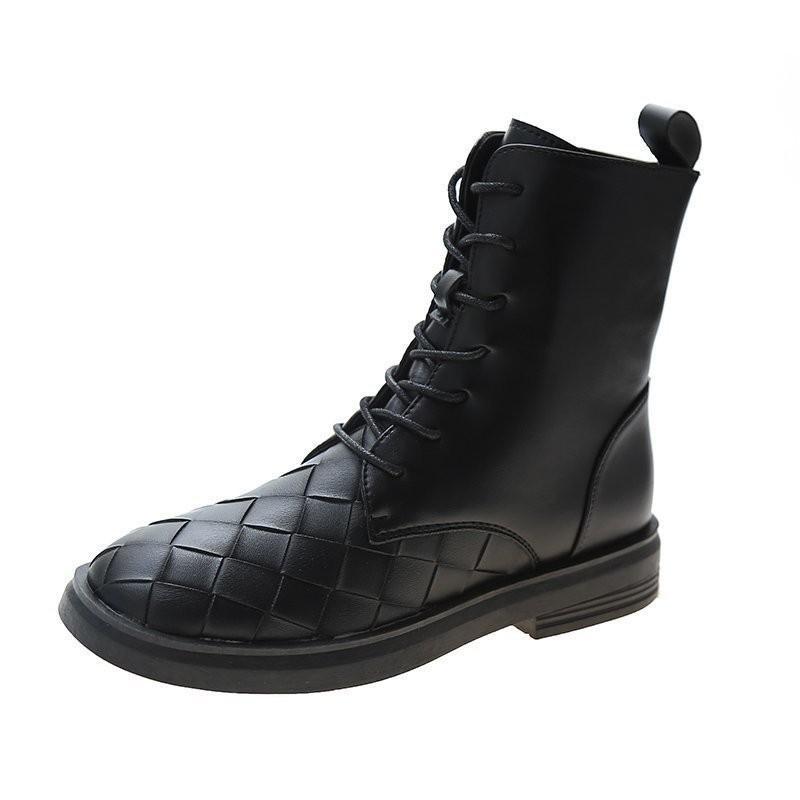 

2021 Autumn New Women's Mid Heel Boots Fashion Ladies Motorcycle Boot Round Head Lace Up Mid Tube Boots Woman Black Boot Woman
