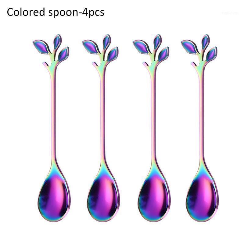 

4pcs Creative Leaf Shape Handle Coffee Spoon Teaspoon Dessert Snack Scoop Fork Couple Spoon/Fork Kitchen Accessories Tableware1