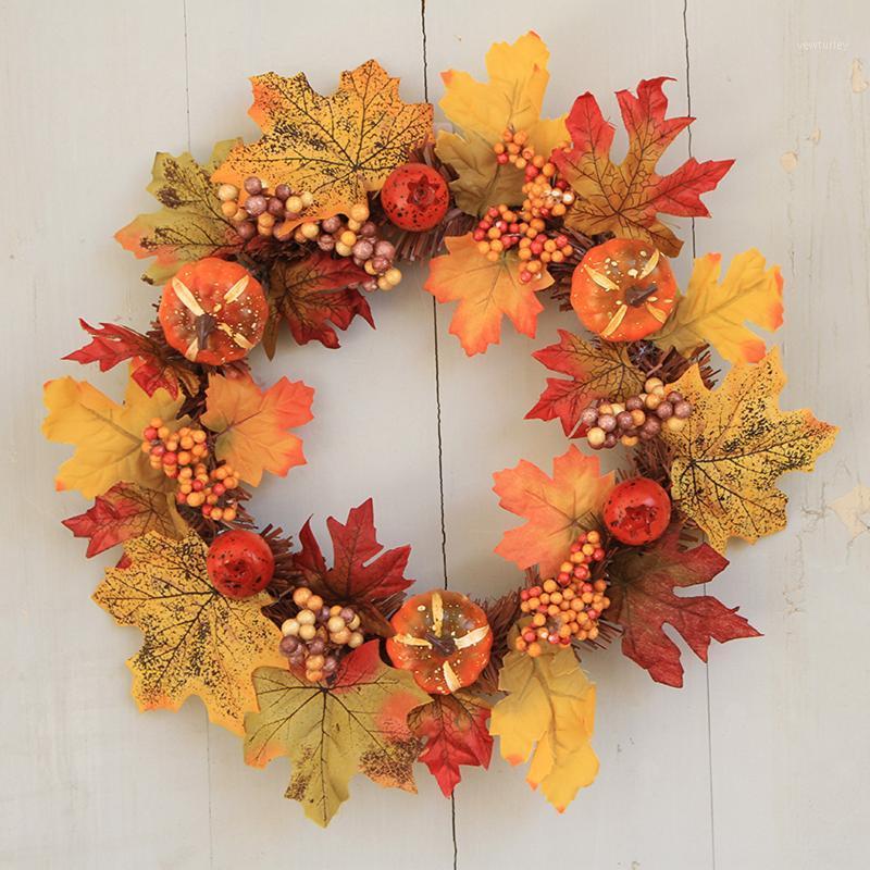 

2020 30cm Autumn Festival Pumpkin Maple Wreath Handmade Pendant Garden Door Hanging Home Decoration Wreaths & Garlands navidad1, Yellow