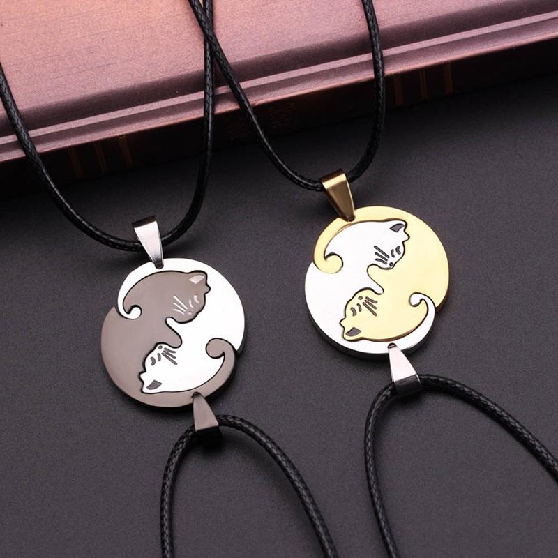 

Cute Cat Embrace Couple Necklace Jewelry For Women Men Couple Lovers Rope Hug Cat Chain Pendant Necklace Collares Jewelry