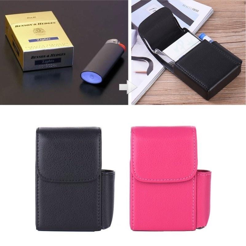 

Stainless Steel + PU Leather Cigarette Case with Lighter Pocket Cigarette Packets Organizer Waterproof PVC Bag