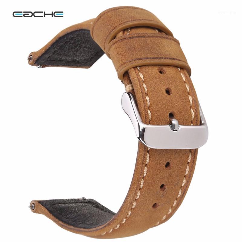 

Wholesale-EACHE 20mm 22mm Genuine Leather Watch band Light brown dark brown Matte leather Watch Strap with Quick Release Spring bar1