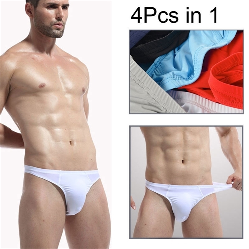 

4Pcs/lot underwear mens men briefs T style Low waist Summer breathable ice silk Men's underwear male intimo uomo sexy underpants 201112, Combination 2
