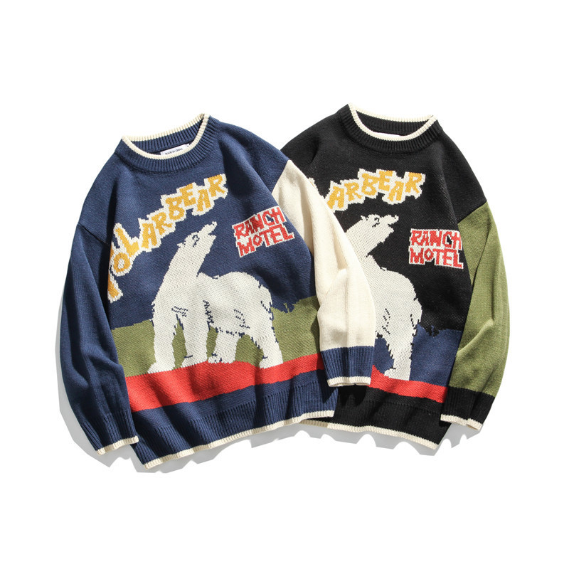 

2021 New Young Kong Harajuku-style Male Female Sweater Lovers Trend in Retro Autumn Winter Mesh TKIO, Blue.