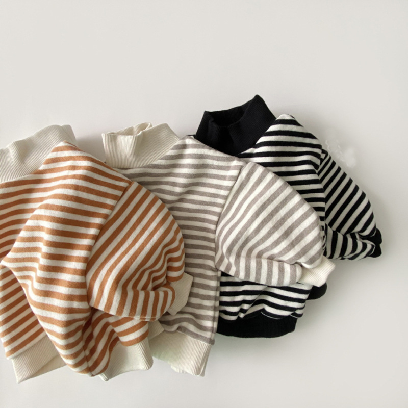 

2021 Kids Baby Girls Sweatshirt Autumn Winter New Thicken Warm High-neck Cotton Striped Hoodie Toddler Boys Tops H1rl, Orange