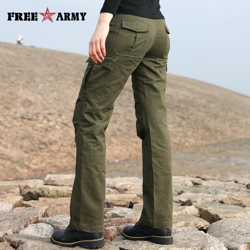 

New Design Autumn Women's Cotton Pants Army Green Loose Flare Pants Pockets Ladies Trousers Women Plus Size -9191
