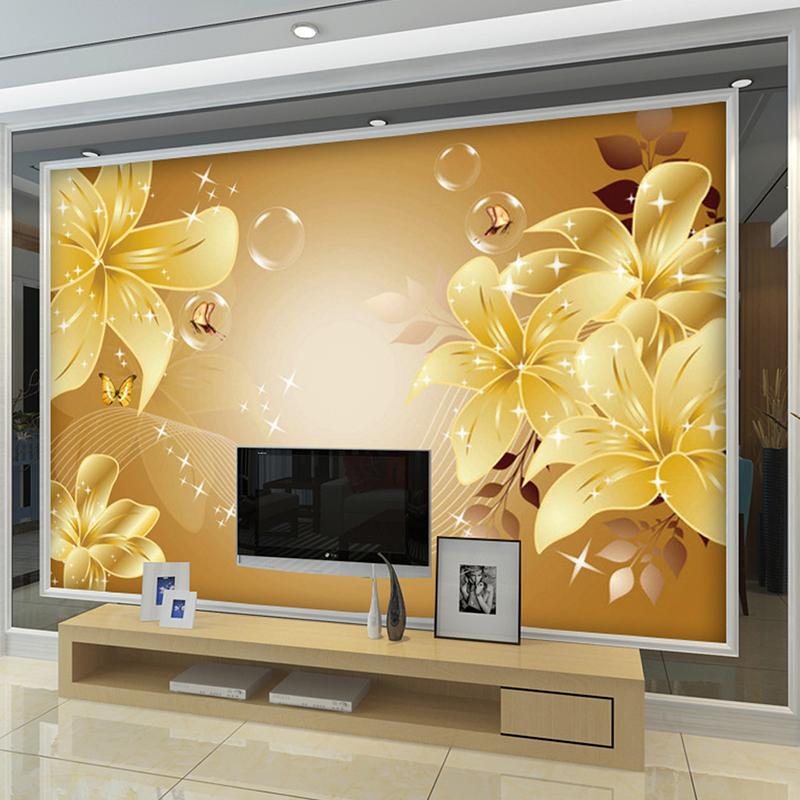 

Wallpapers photo Custom Photo 3D Stereo Large Murals Modern abstract floral landscape living bedroom flash Gold cloth, As pic