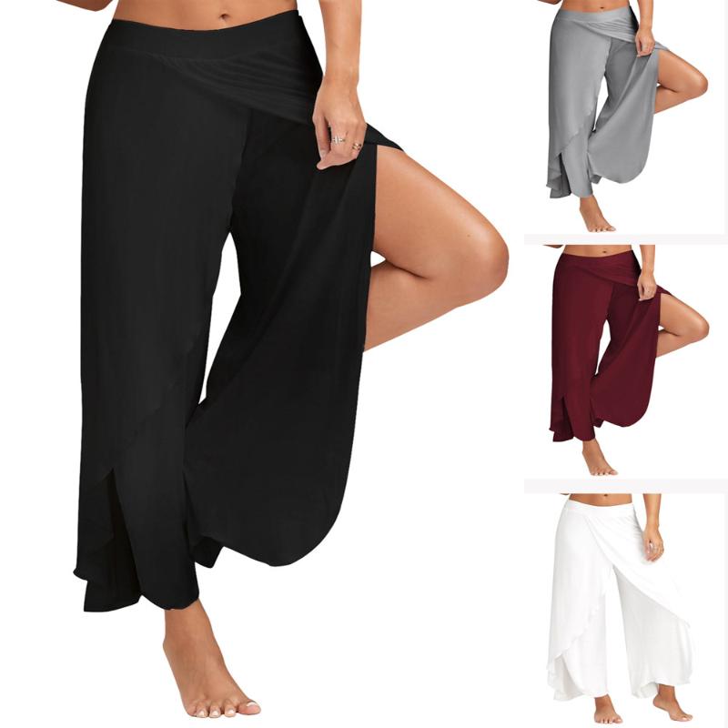 

Yoga Pants Sexy Waist Wide Leg Flowy Pants Women Casual Summer Leggings Sports Long Loose Yoga Leggins Mujer Fitness, Gray