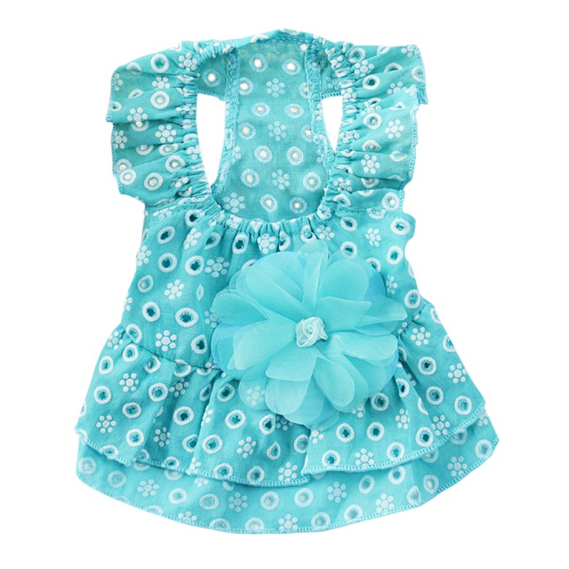 

Dog Lace Princess Dress Pet Clothes Spring Small Dog Skirt Summer Thin Section Romantic Wave Point Gauze Skirt, Blue