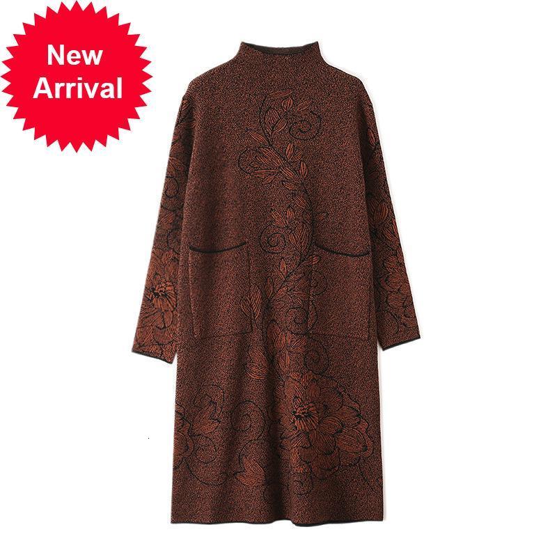 

Vintage 2021 of Floral Luxury Women' Embroidered High Winter Turtleneck Sweater Mid-knit Loose Mesh Length Dressed in Large Clothes XD36, Black