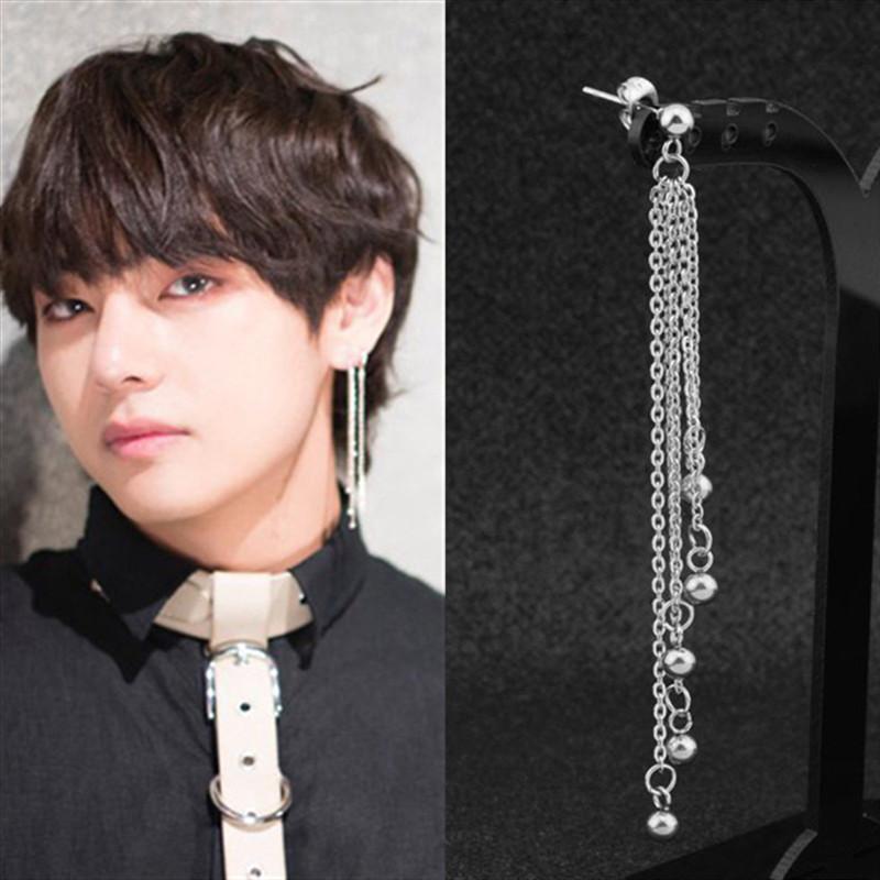 

KPOP DNA Korean Star Bangtan Boys geometry Stainless steel beads Stud earring Tassel Long Earrings For Men Women Punk