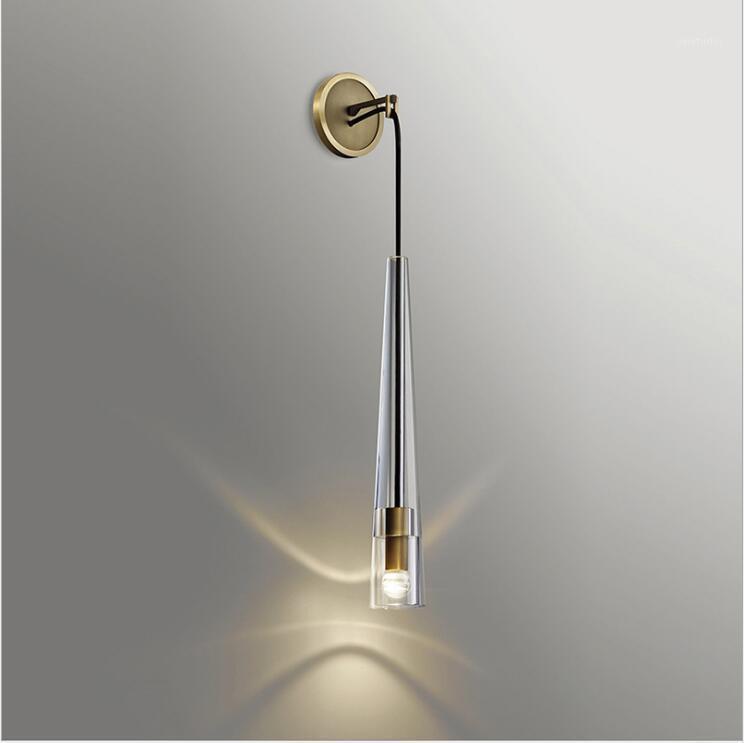 

Copper light luxury crystal wall lamp bedroom designer bedside mirror front living room post modern creative simple atmosphere1