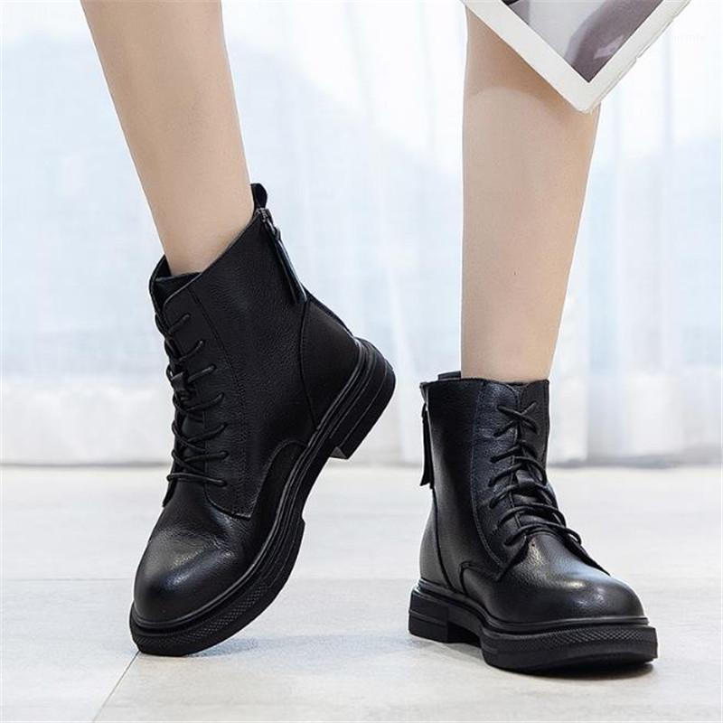 

Top Leather Boots Women Leather 2020 New Style Women Autumn and Winter Plush Korean Double Zipper Short Boot1, Black