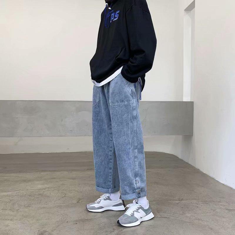 

Autumn jeans male student ins Korean version of the trend loose casual wild straight nine-point pants tide brand long pants, Ghfg320 blue