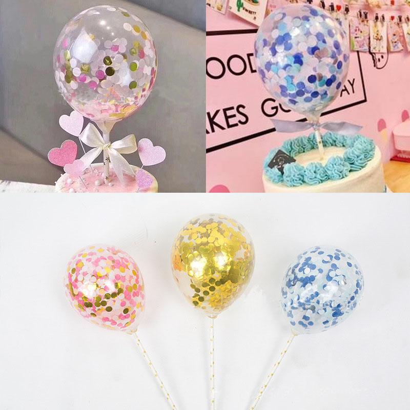 

5inch Multicolor Confetti Balloon Cake Topper Cake Insert Paper Straw Bow Wedding Birthday Decoration Party Supplies Baby Shower1