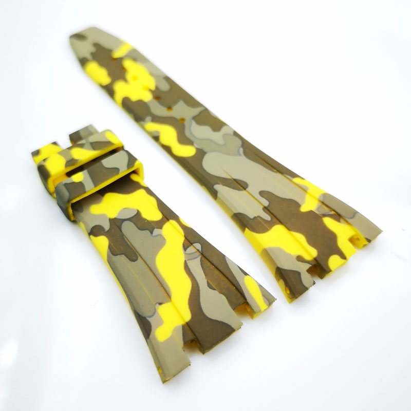 

27mm Camouflage Yellow Color Rubber Watch Band 18mm Folding Clasp Lug Size AP Strap for Royal Oak 39mm 41mm Watch 15400 15390