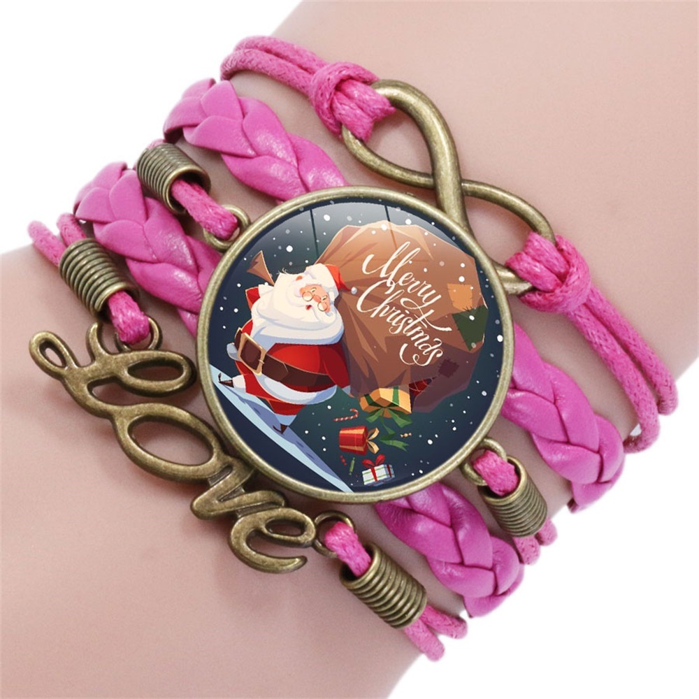 

Love Merry Christmas Santa Claus Glass Cabochon Charm Leather Wrap Bracelets & Bangles for Women Men Bee Bracelet