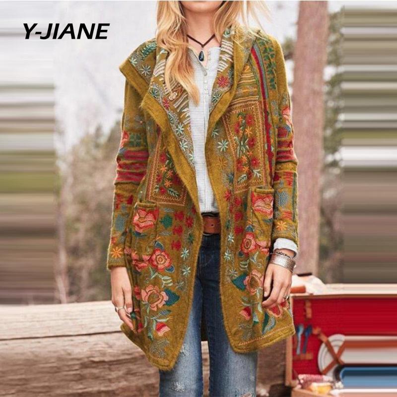 

Women Winter Floral Printed Coat Vintage Harajuku Plus Size Loose Casual Jackets Plus Velvet Thick Warm Hooded Fashion Coat #G3, Blue