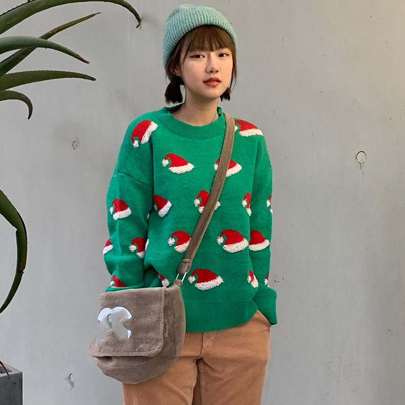 

2021 New 2 colours of women autumn winter Korean female style chrismas hat and women's sweaters (c8190) OYI6, Green