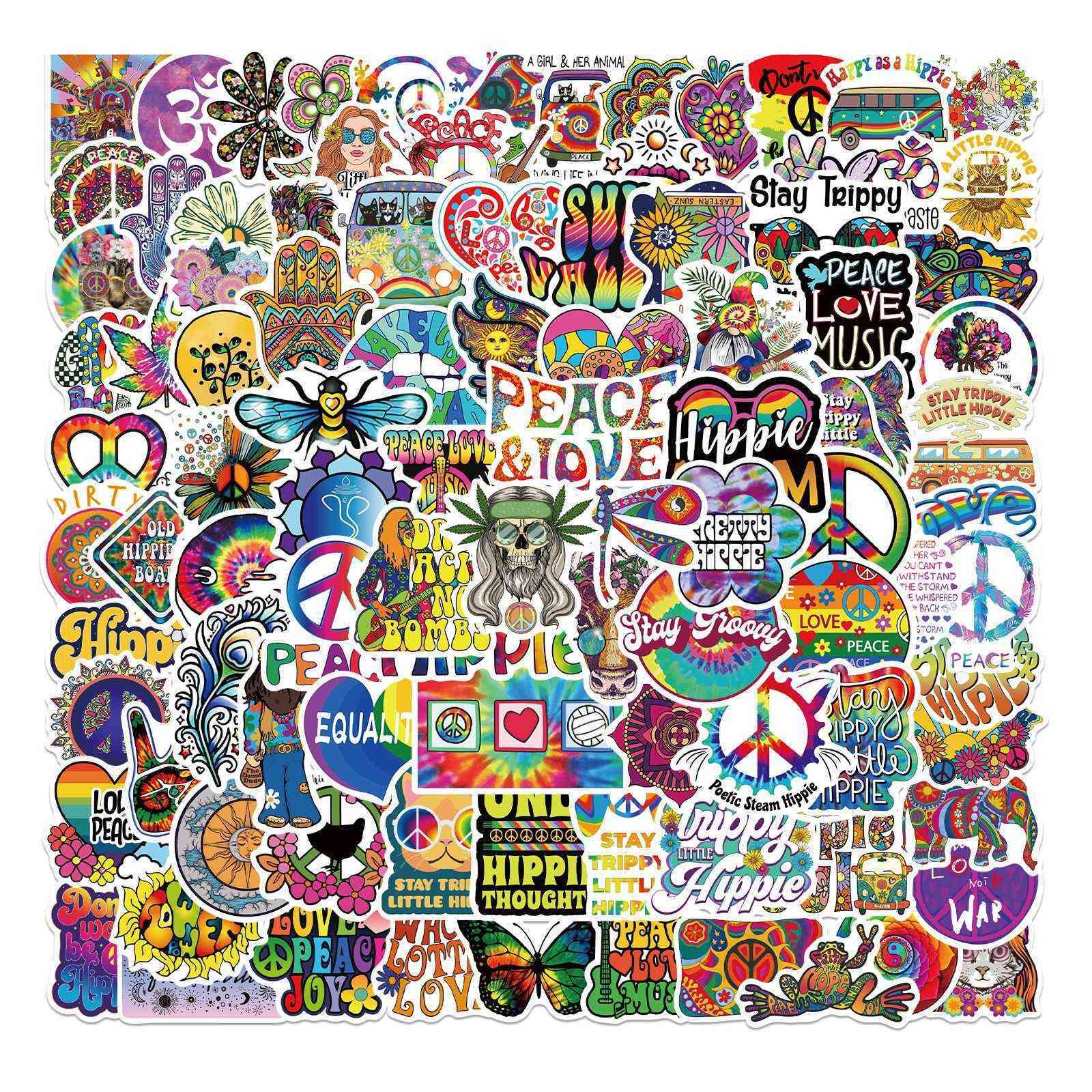 

New 10/50/100PCS Retro Hippies Stickers Love and Peace Sticker for DIY Car Laptop Luggage Skateboards Diary Stationery Decal Sticker Car, 10pcs sticker