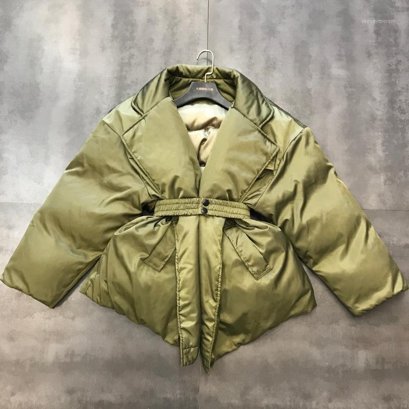 

2020 new fashion suit collar snap button belt warm long-sleeved cotton jacket cotton jacket women1, Army green