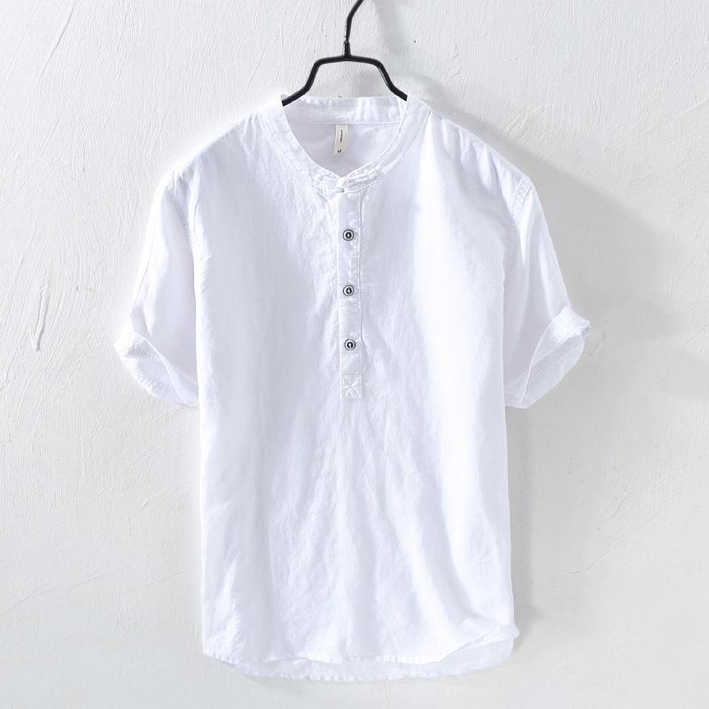 

Linen men's T-shirt 2020 new cotton and linen short sleeves multicolor large size, Gray