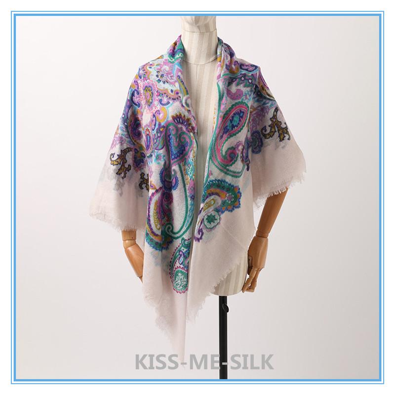 

KMS Latest New white wool cashew flower scarf shawl square scarf shawl Autumn winter for Girl Lady Women 135*135CM/100G