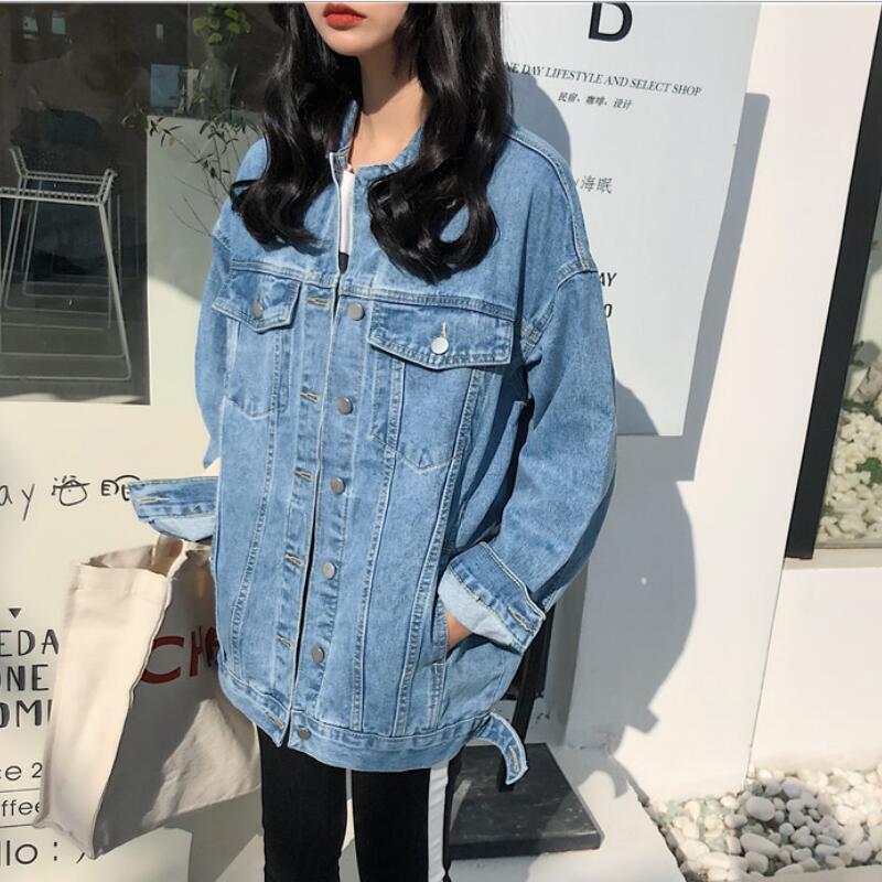 

new Denim Jackets Women Autumn Turn Down Collar Hole Long Sleeve Casual Denim Jacket Women Jeans Coat Outerwear Plus Size, Light blue