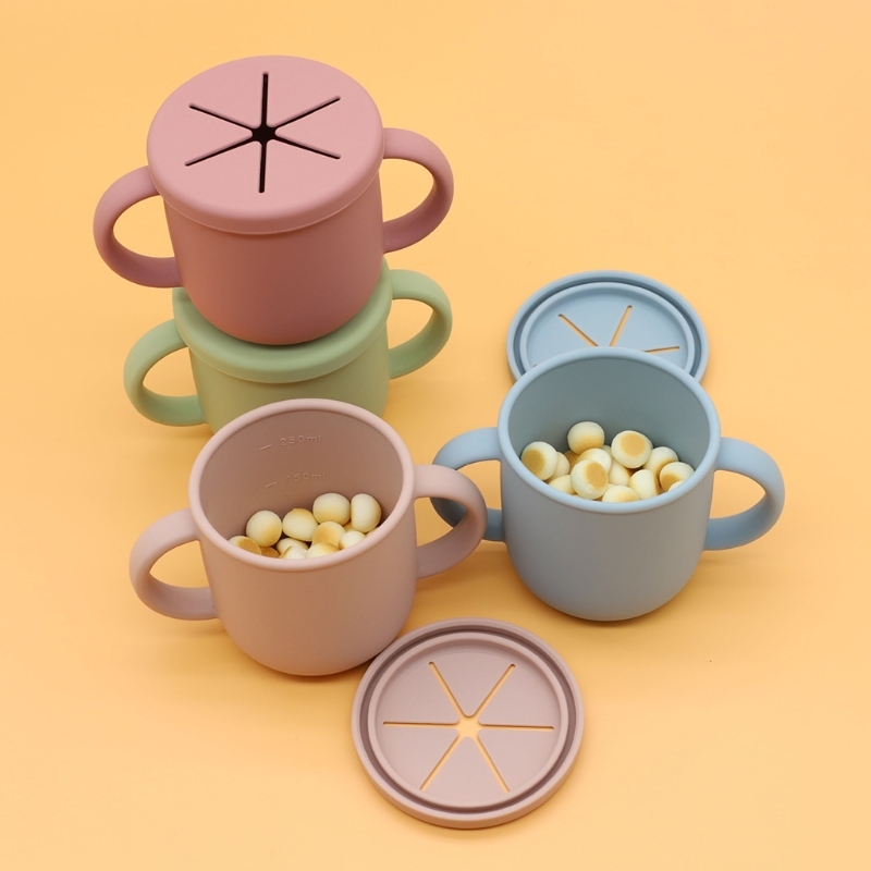 300ml Baby Silicone Cup Mug Infants Feeding Food Bowl with Double Handle No Spill Snack Container Water Bottle Tableware-image-755330031