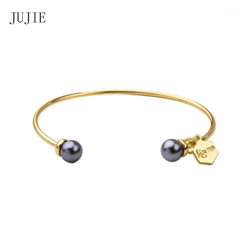 

JUJIE Logo Chic Pearls Bangles For Women New Fashion Charm Gold Color Bracelets Jewelry Dropshipping1