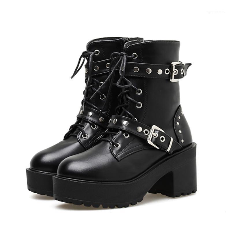 

Lucyever Punk Style Chunky High Heels Motorcycle Boots Women Black PU Leather Ladies Ankle Boots Zipper Buckle Platform Shoes1