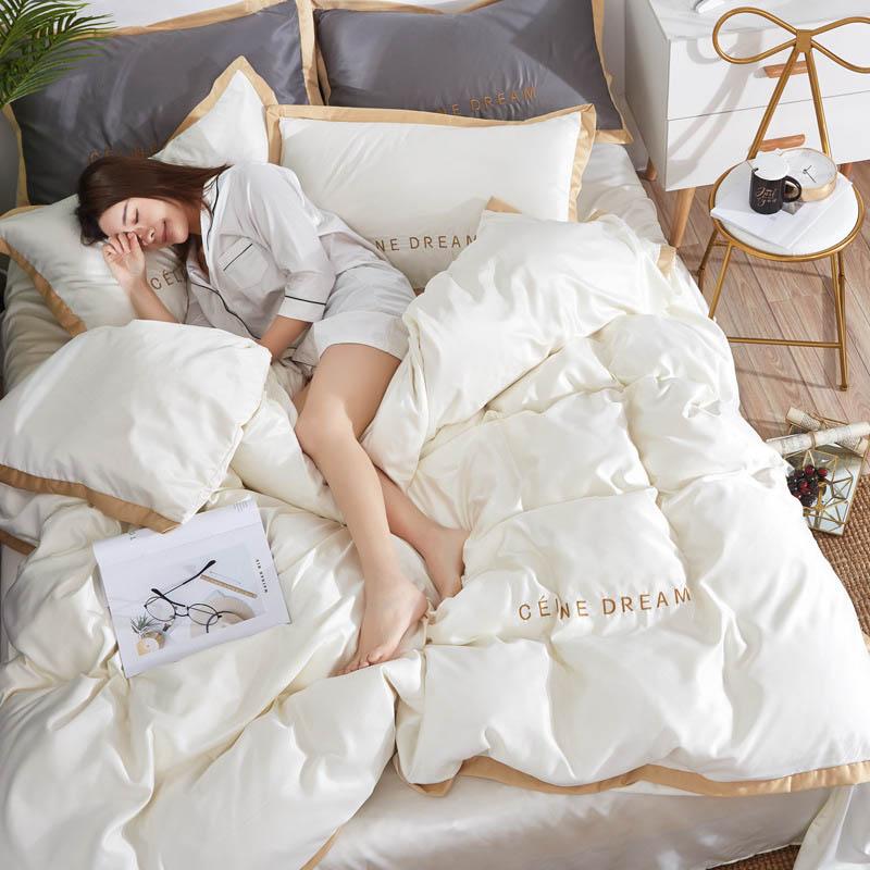

3pcs/4pcs Washed Silk Bedding Set  Queen king Size Bedding Set Duvet Cover Bed Sheet Pillowcases for Home Textile Bedclothes, Blue
