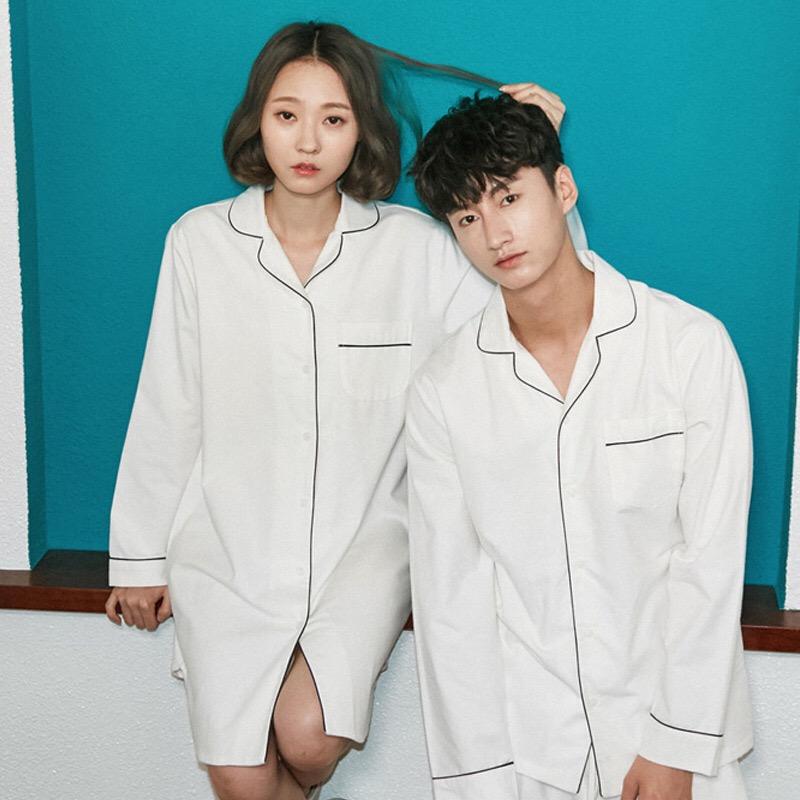 

Women's Sleepwear Lovers Pajamas Cotton Long Sleeves Autumn Women White Solid Pajama Set Home Wear Casual Pyjamas For Couple, Sleeping skirt