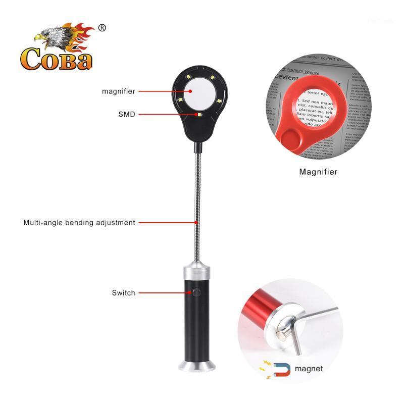 

COBA led portable spotlight 1000LM magnetic magnifier work light use 3* battery Bendable work lamp tent fixxing torch1