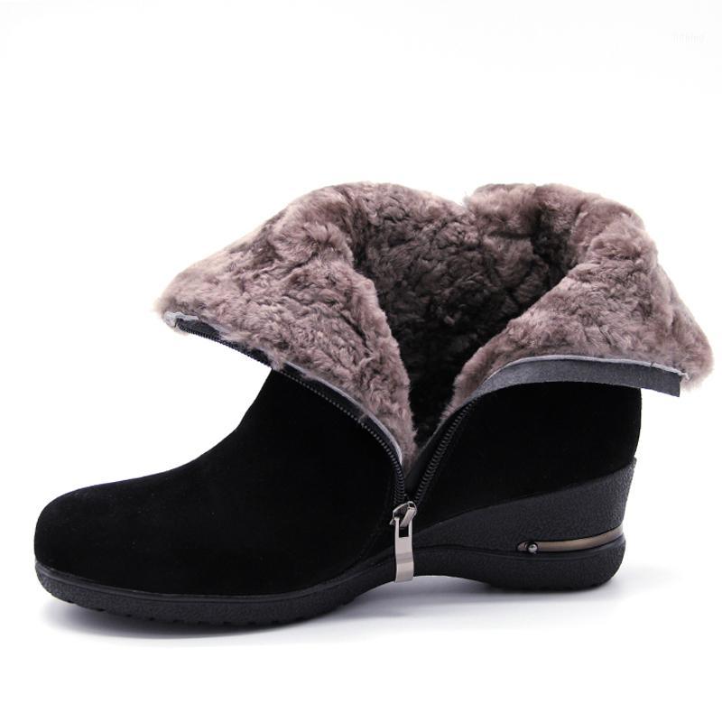 

AGODOR women ankle boots Genuine Leather wool wedges heels women winter shoes Snow Boots Female Warm Fur Plush Insole Botas1, As pic